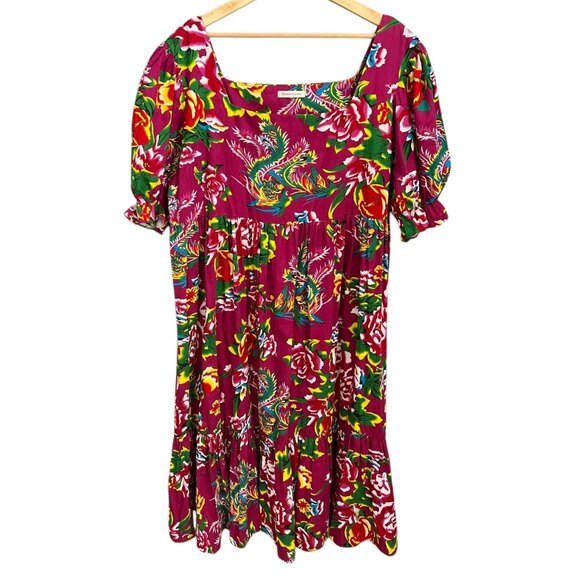 Robin Tomas Floral Tiered Midi Dress Pink Size‎ 18 Tropical Resort Nap Smock - Picture 2 of 9
